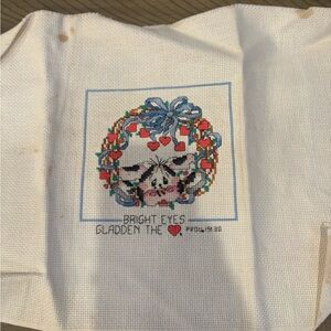 Bows wreath cow finished Crosstitch embroidery artisan handmade finished vintage